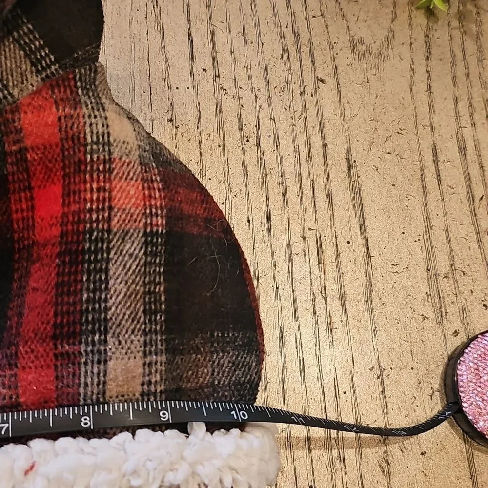 Plaid Dog Jacket with Sherpa Trim Size M